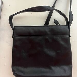 Ralph Lauren Black Leather  Shoulder Crossbody Bag,‎ Silver RL Logo